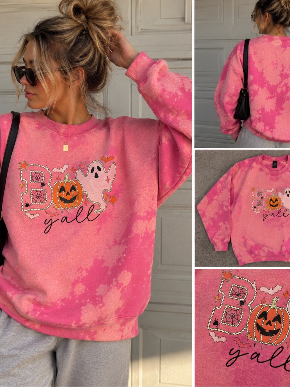 Pink "Boo Y'all" Halloween Tie-Dye Sweatshirt - Women